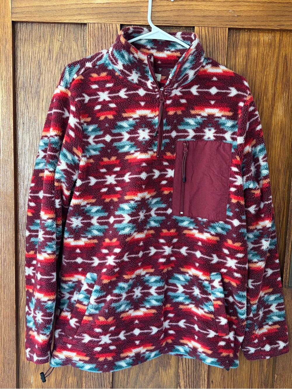 PacSun Red Aztec Print Quarter-Zip Fleece Pullover